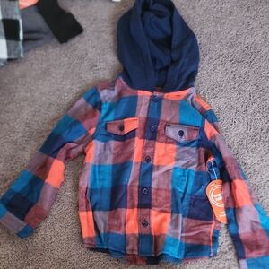 Wonder Nation Plaid Long Sleeve Hoodie - Blue and Orange
